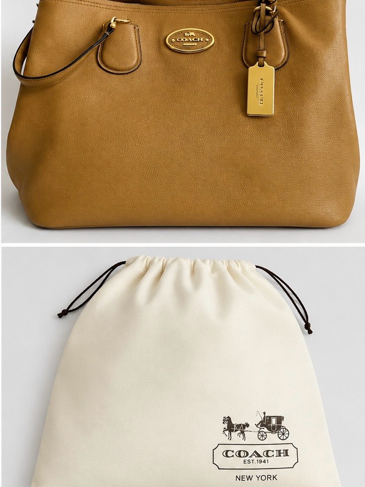Coach Pebbled Leather Tote In Saddle/Gold Hardware